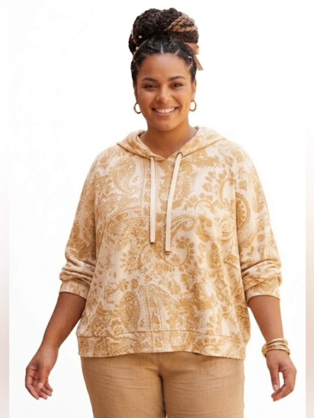 Casual Boho 3XL Soft Stretch Paisley Floral Cozy Pockets Travel Pullover New Top